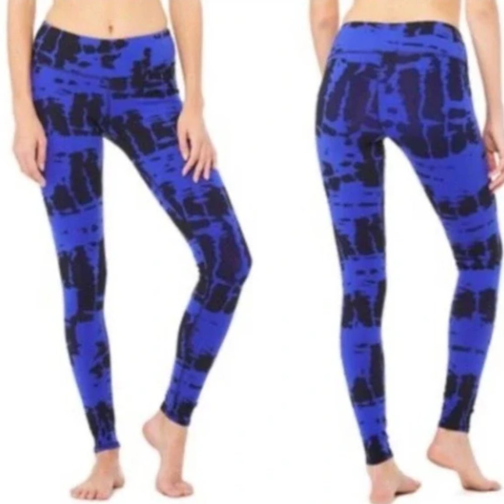 Alo Yoga Electric Tie Dye Airbrush Leggings Size S Blue/Purple and Black